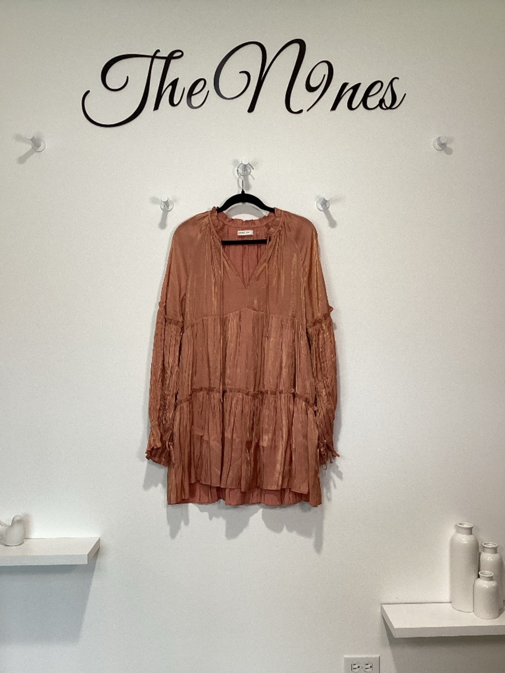 Mustard Seed Metallic Apricot Long Sleeve Mini Dress NWOT Large